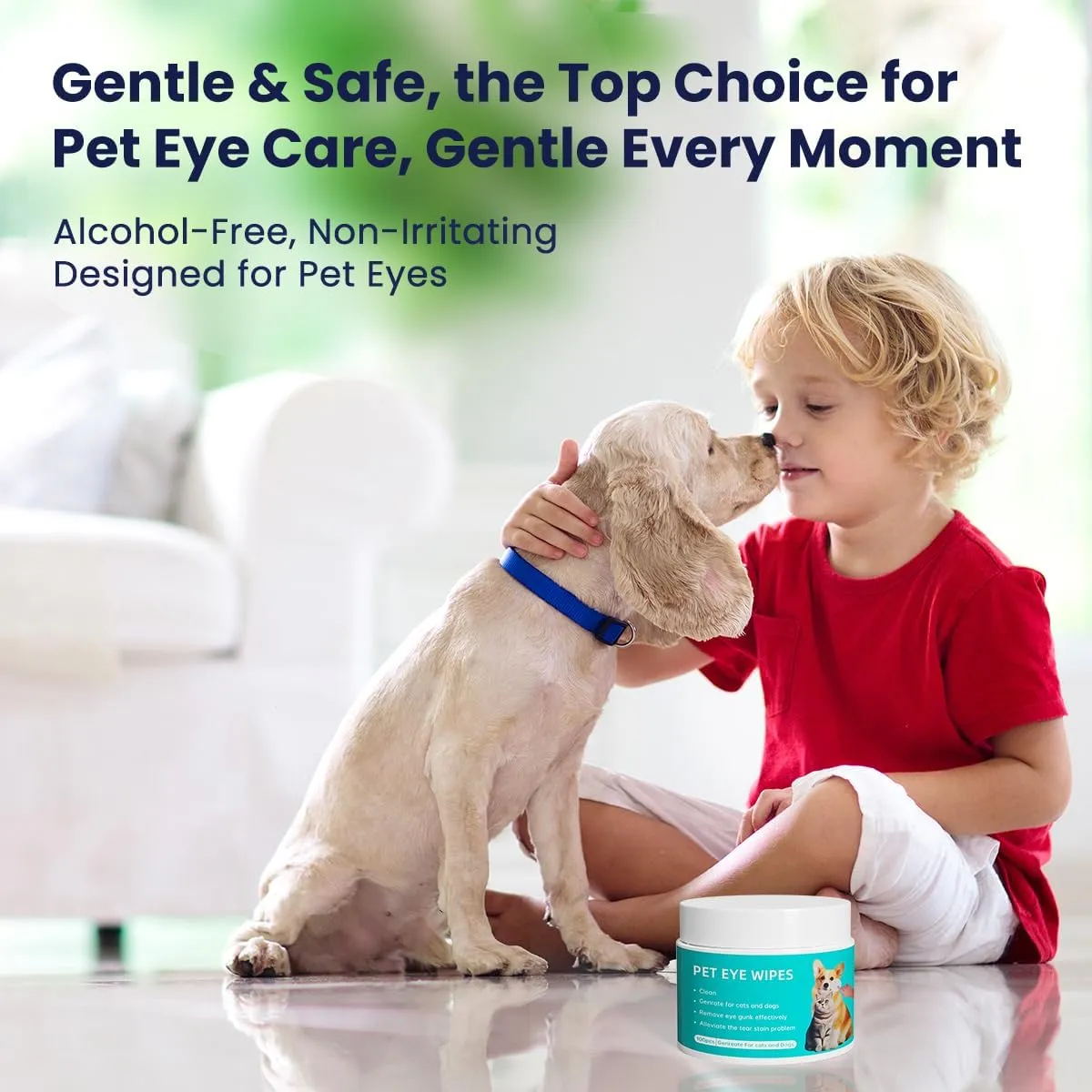 Pet Eye Wipes for Dogs & Cats, Tear Stain Remover Dog Wipes for Discharge & Crust, Cat Eye Cleaning Wipes for Face & Eyelids, 100 Hypoallergenic Wipes with Wrinkle Care (Better with Dog Eye Drops)