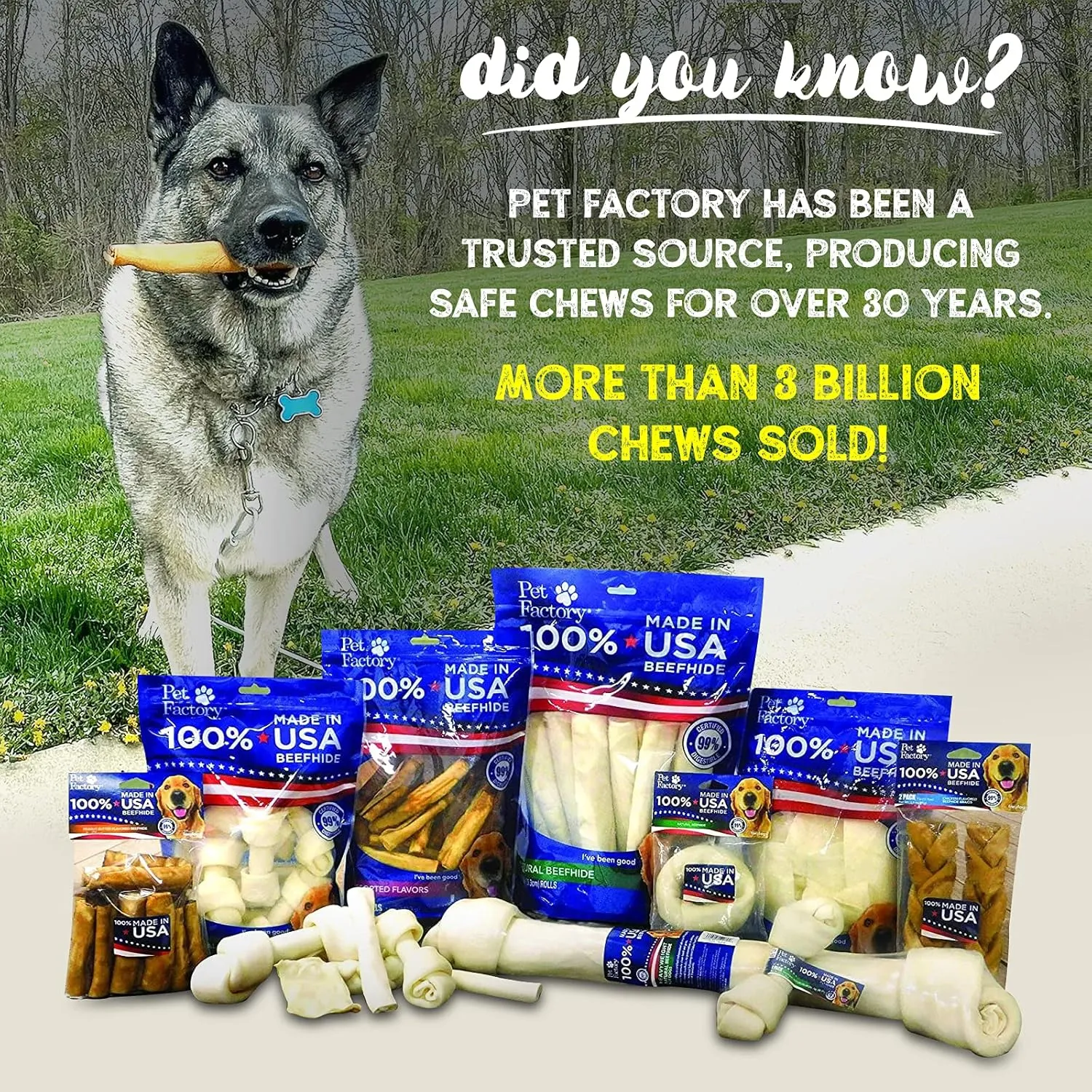 Pet Factory 100% Made in USA Beefhide 4-5" Knotted Bones Dog Chew Treats - Natural Flavor, 8 Count/1 Pack