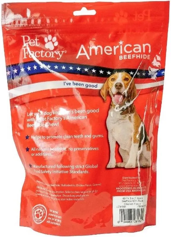 Pet Factory American Beefhide 3" Mini Rolls Dog Chew Treats - Chicken Flavor, 40 Count/1 Pack