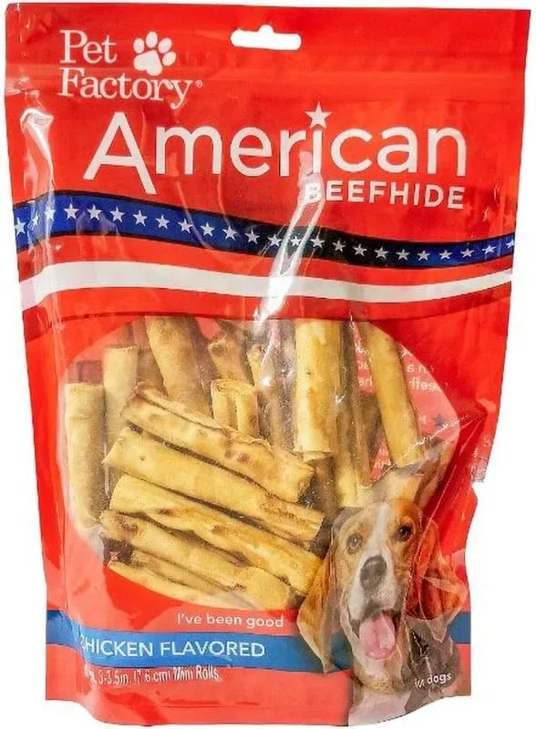 Pet Factory American Beefhide 3" Mini Rolls Dog Chew Treats - Chicken Flavor, 40 Count/1 Pack