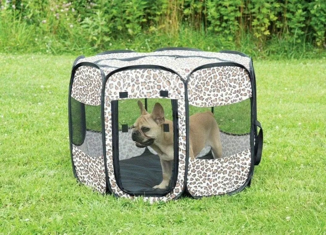 Pet Tent Portable Foldable Pet Playpen for Dogs- Indoor and Outdoor Use, Small/Medium Sized Pets - Pop-Up Traveling Kennel (Leopard, Medium)