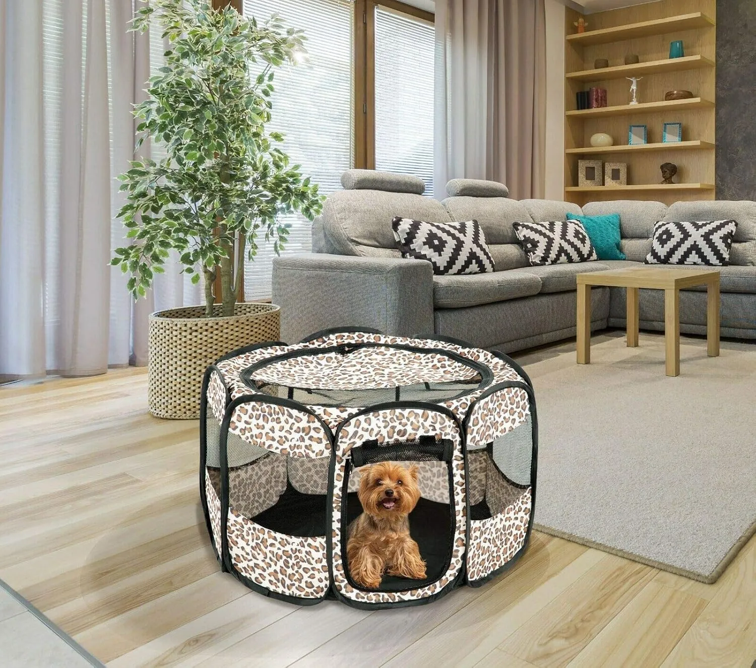 Pet Tent Portable Foldable Pet Playpen for Dogs- Indoor and Outdoor Use, Small/Medium Sized Pets - Pop-Up Traveling Kennel (Leopard, Medium)