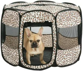 Pet Tent Portable Foldable Pet Playpen for Dogs- Indoor and Outdoor Use, Small/Medium Sized Pets - Pop-Up Traveling Kennel (Leopard, Medium)