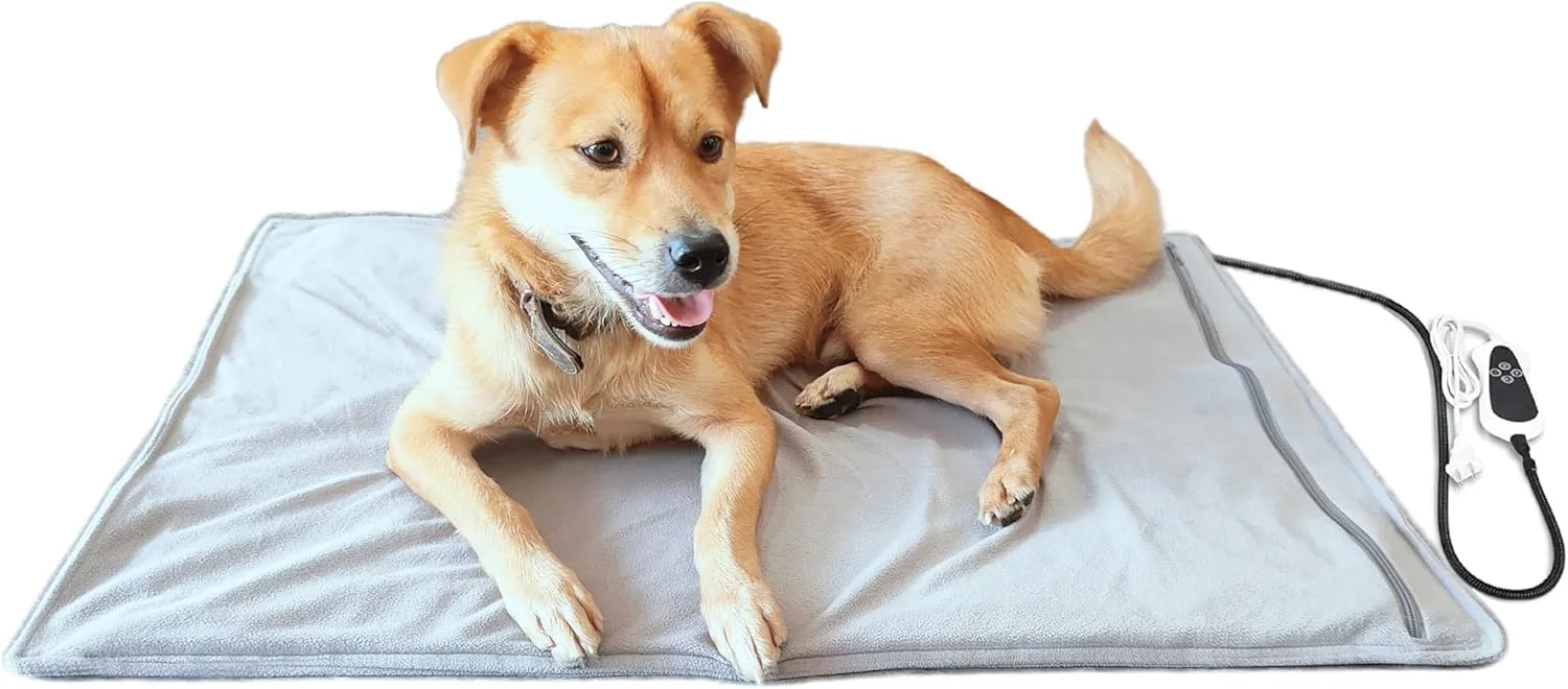 PetHeating Pad for Dogs & Cats with Timer, Temperature Adjustable Electric Heated Cat & Dog Bed, Waterproof Heated Pet Mat - Large: 32" x 20"
