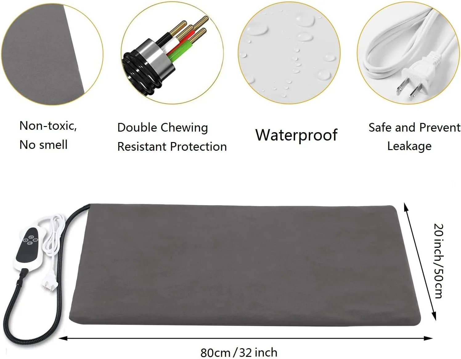 PetHeating Pad for Dogs & Cats with Timer, Temperature Adjustable Electric Heated Cat & Dog Bed, Waterproof Heated Pet Mat - Large: 32" x 20"