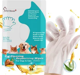 PETHous Dog Paw Cleaner Gloves, Waterless Cat Bath Gloves for Sensitive Skin - Hypoallergenic, Pet Cleaning Gloves Deodorizing - 6 PCS, Pet Wipes Alternative for Post-Surgery Care, Paws & Smooth Fur.