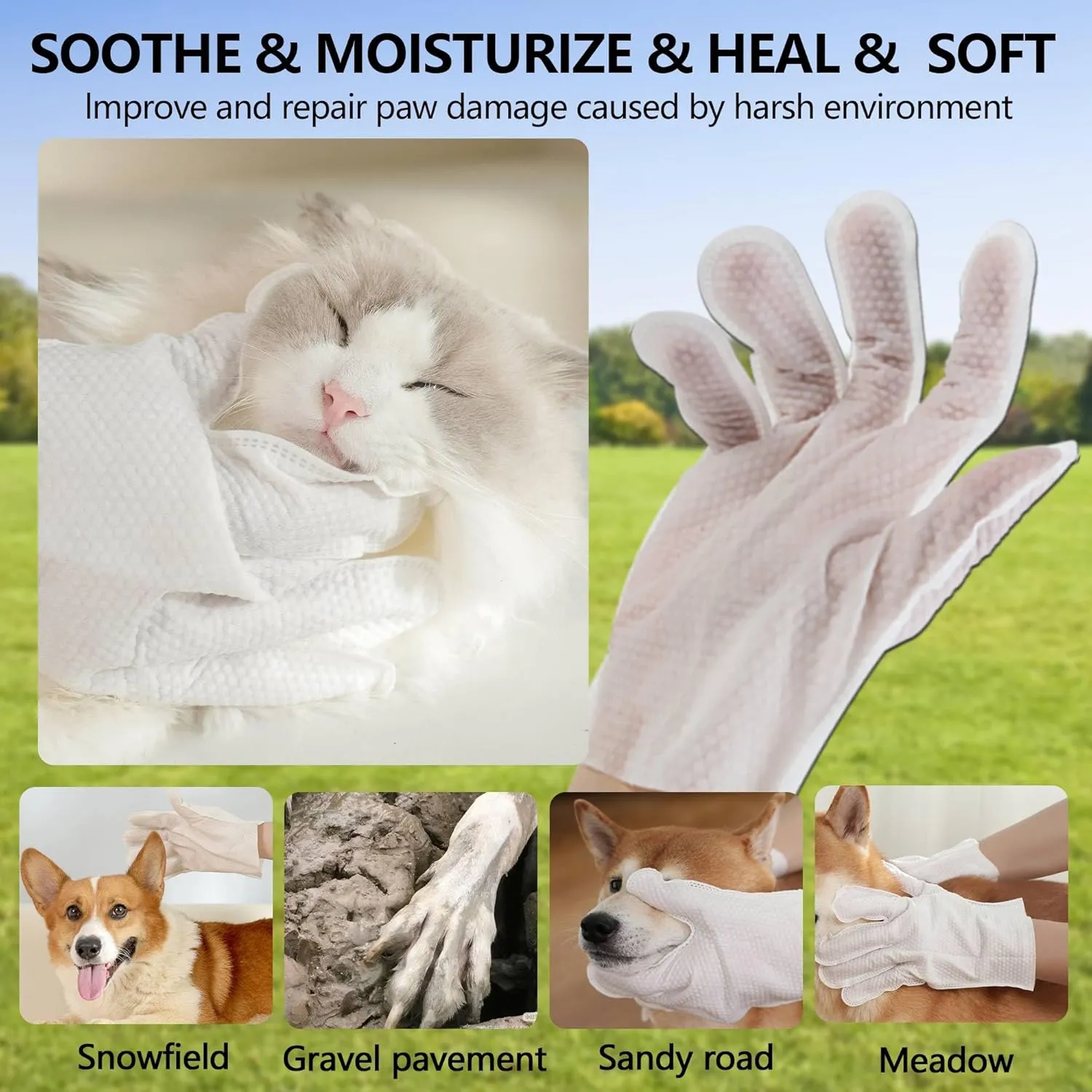 PETHous Dog Paw Cleaner Gloves, Waterless Cat Bath Gloves for Sensitive Skin - Hypoallergenic, Pet Cleaning Gloves Deodorizing - 6 PCS, Pet Wipes Alternative for Post-Surgery Care, Paws & Smooth Fur.