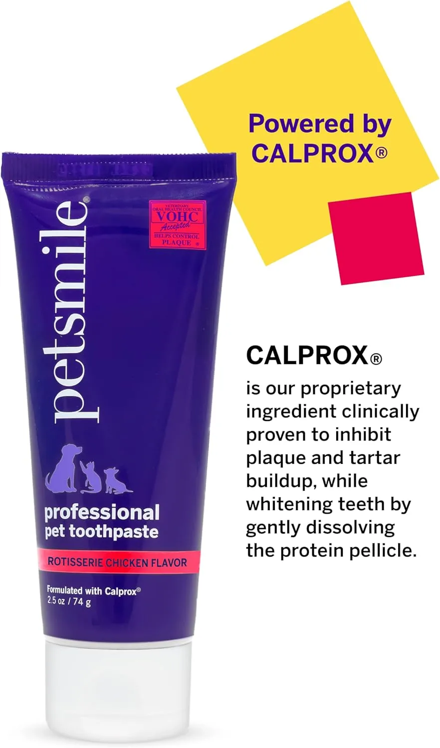 Petsmile Professional Pet Toothpaste for Cats & Dogs - Only VOHC Accepted Toothpaste - Clinically Proven to Control Plaque & Tartar Calprox Formula (Rotisserie Chicken, 2.5 Oz)