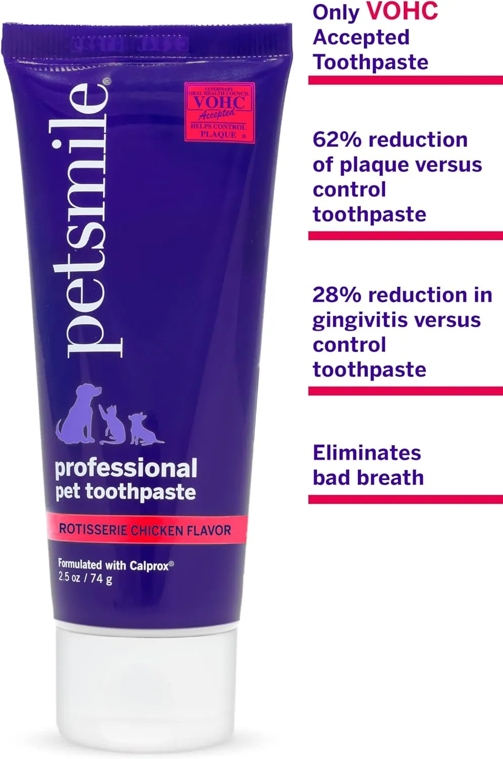 Petsmile Professional Pet Toothpaste for Cats & Dogs - Only VOHC Accepted Toothpaste - Clinically Proven to Control Plaque & Tartar Calprox Formula (Rotisserie Chicken, 2.5 Oz)