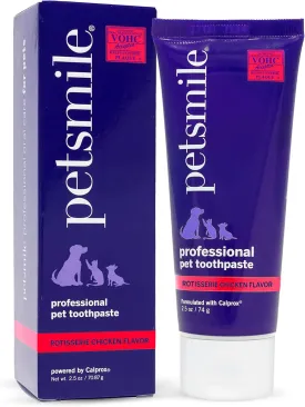 Petsmile Professional Pet Toothpaste for Cats & Dogs - Only VOHC Accepted Toothpaste - Clinically Proven to Control Plaque & Tartar Calprox Formula (Rotisserie Chicken, 2.5 Oz)