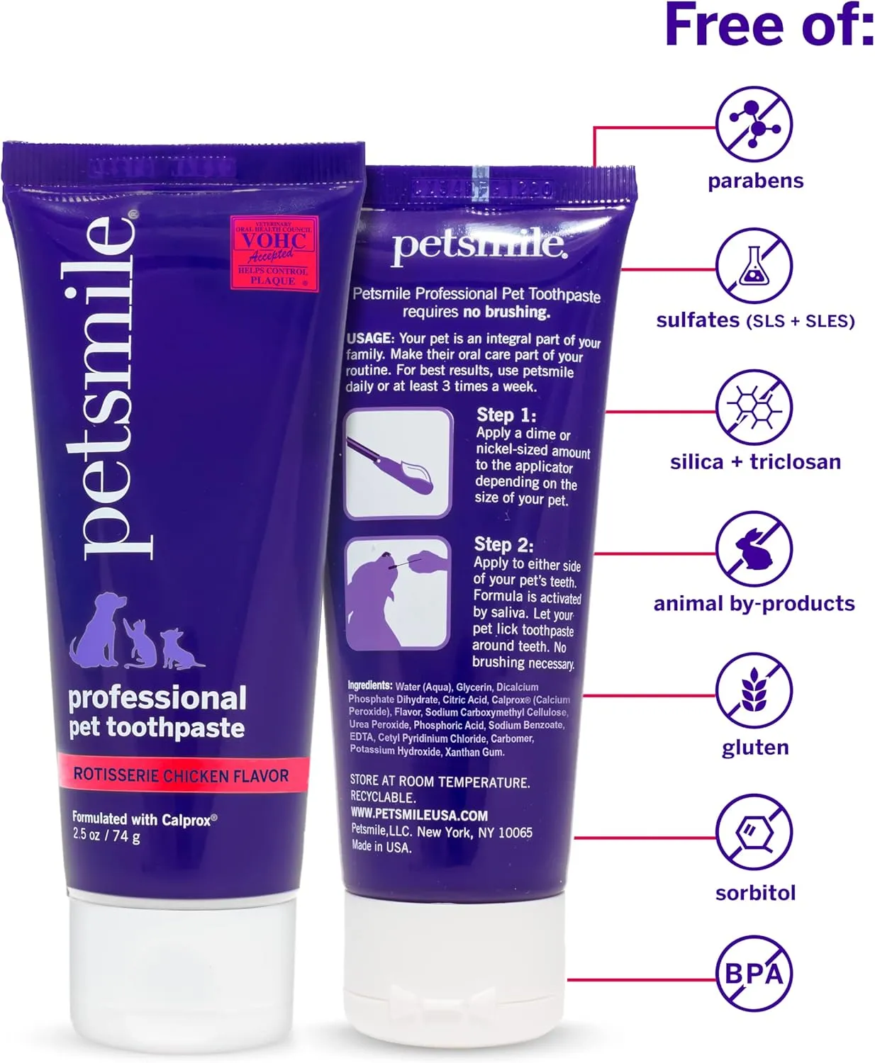 Petsmile Professional Pet Toothpaste for Cats & Dogs - Only VOHC Accepted Toothpaste - Clinically Proven to Control Plaque & Tartar Calprox Formula (Rotisserie Chicken, 2.5 Oz)