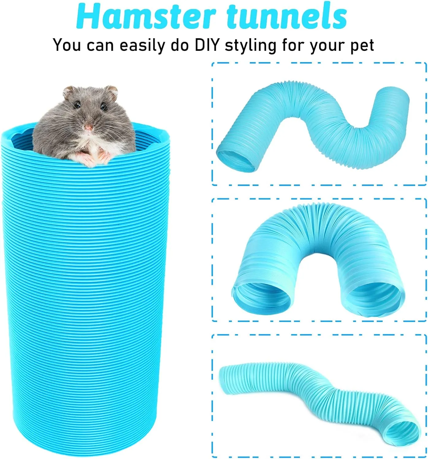 PINVNBY Hamster Fun Tunnels,Guinea Pigs Plastic Tube,Hamsters Foldable Exercising Training Hideout Tunnel 12 PCS Small Animals Toys for Mouse Gerbils Rats Mice Ferrets(Blue)