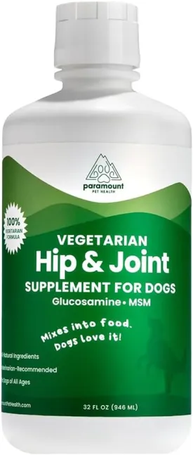 Plant-Based Liquid Glucosamine for Dogs, 1600 mg Glucosamine Liquid for Dogs Joint Supplement, Ideal for Mobility & Comfort, Infused with Omega-3,6,9, MSM & Chondroitin, 32 oz