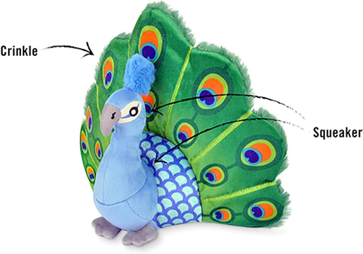 P.L.A.Y. Cute Plush Dog Toys - Fetching Flock, Bird Themed Durable Plush Squeaker Chew Toy, Great for Puppies & Small, Medium, Large Dogs - Machine Washable, Recycled Materials (Percy the Peacock)