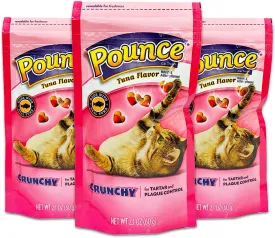 Pounce Crunchy Tuna Cat Treats 3 Pack ~ Pounce Real Tuna Cat Treats for Indoor Outdoor Cats and Kittens | Daily Pet Essentials for Owners (2.1 oz Each)