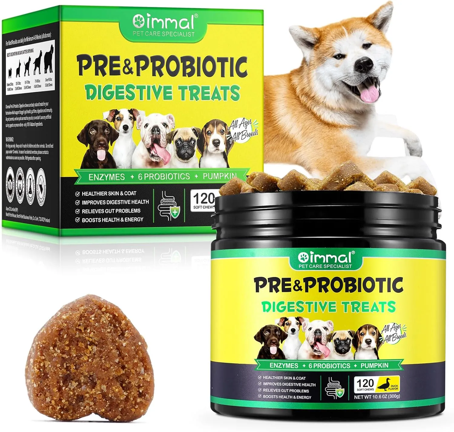 Probiotics for Dogs, 120 Chews Dog Probiotics Treats, Digestive Treats Dogs Probiotics and Digestive Enzymes, Dog Digestive Health Gut, Immune Bowel Support, Reduce Diarrhea, Gas, Itchy Relief