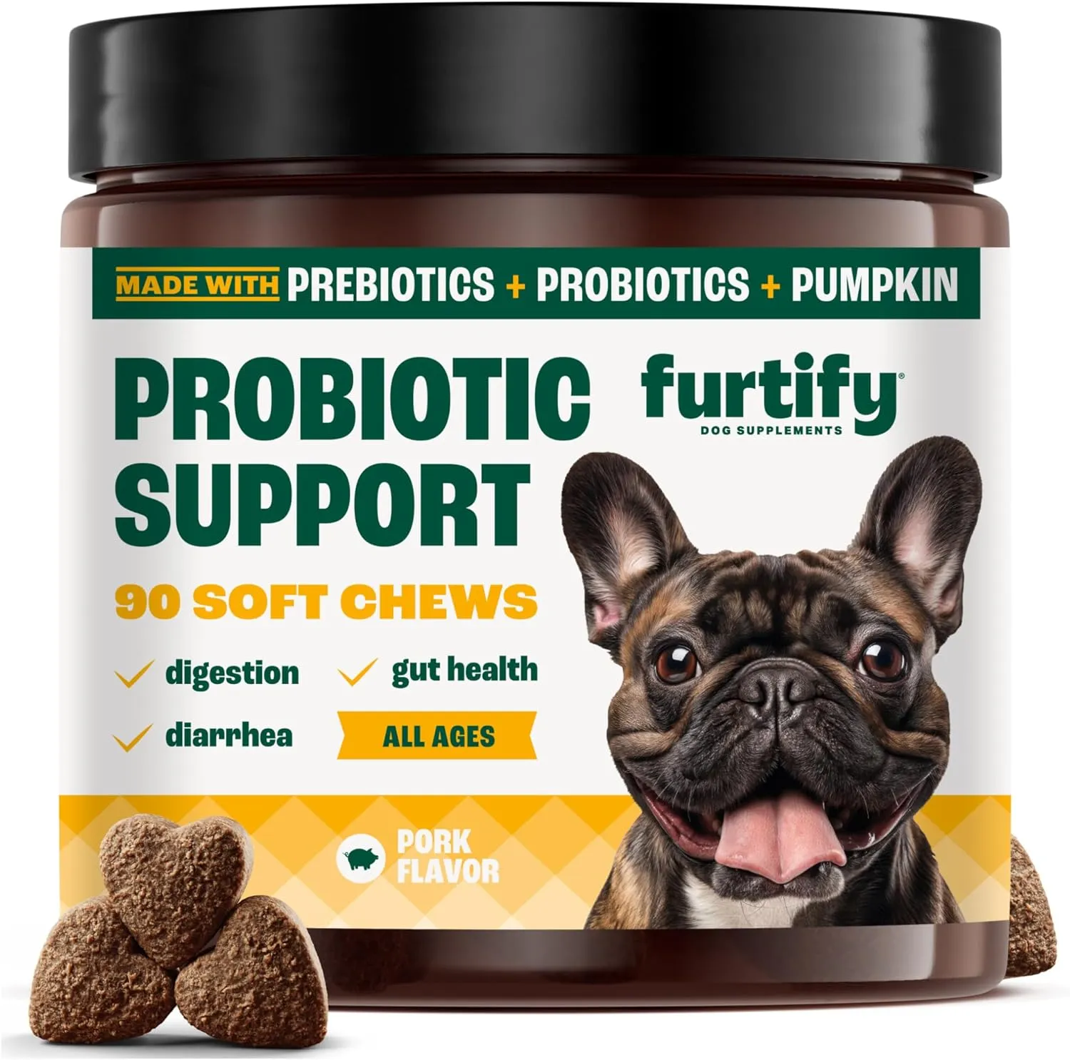 Probiotics for Dogs with Prebiotics, Fiber, Chicory Root & Pumpkin I 8-Strain Pre and Probiotic Dog Chews | Dog Probiotics for Digestive Health, Gut Support, Diarrhea & Gut Flora, 90 Count