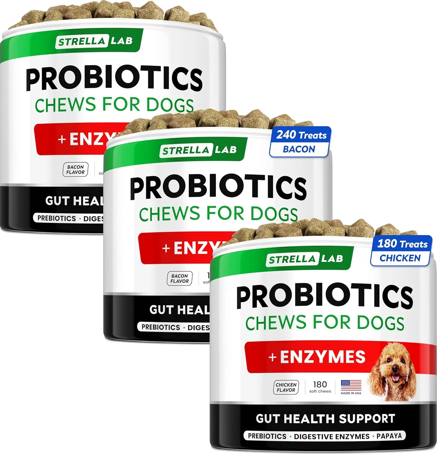 Probiotics Treats for Dog Bundle - Digestive Enzymes   Prebiotics - Chewable Fiber Supplement - Allergy, Diarrhea, Gas, Constipation, Upset Stomach Relief - Improve Digestion & Immunity - 420 Chews