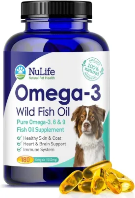 Pure Omega 3 Fish Oil for Dogs, Wild Caught from Iceland, Skin and Coat Supplement for Shedding, Dry Itchy Skin and Allergies, Rich in EPA   DHA with Omega 3, 6 & 9 Fatty Acids, 1000mg, 180 Capsules