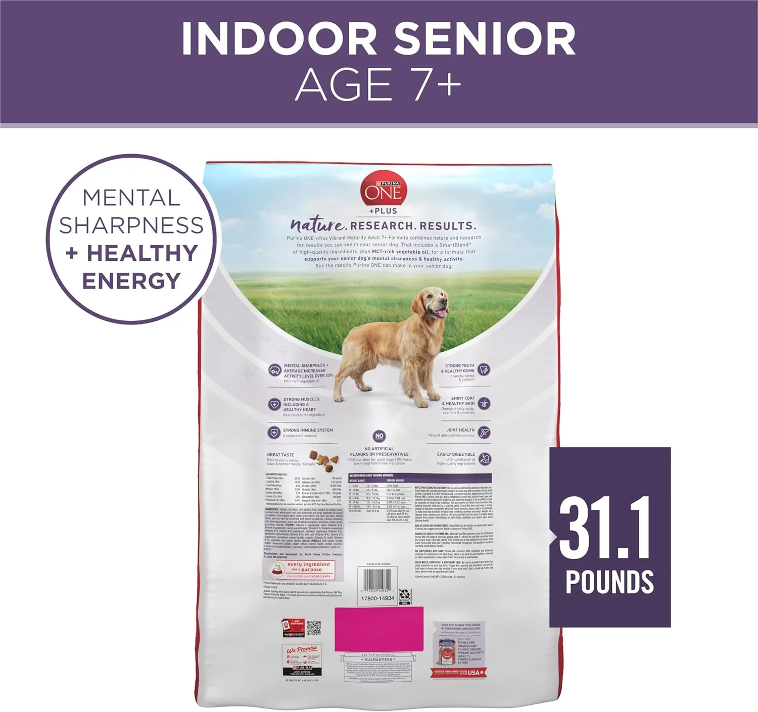 Purina ONE High Protein Dry Senior Dog Food Plus Vibrant Maturity Adult 7 Plus Formula - 31.1 lb. Bag