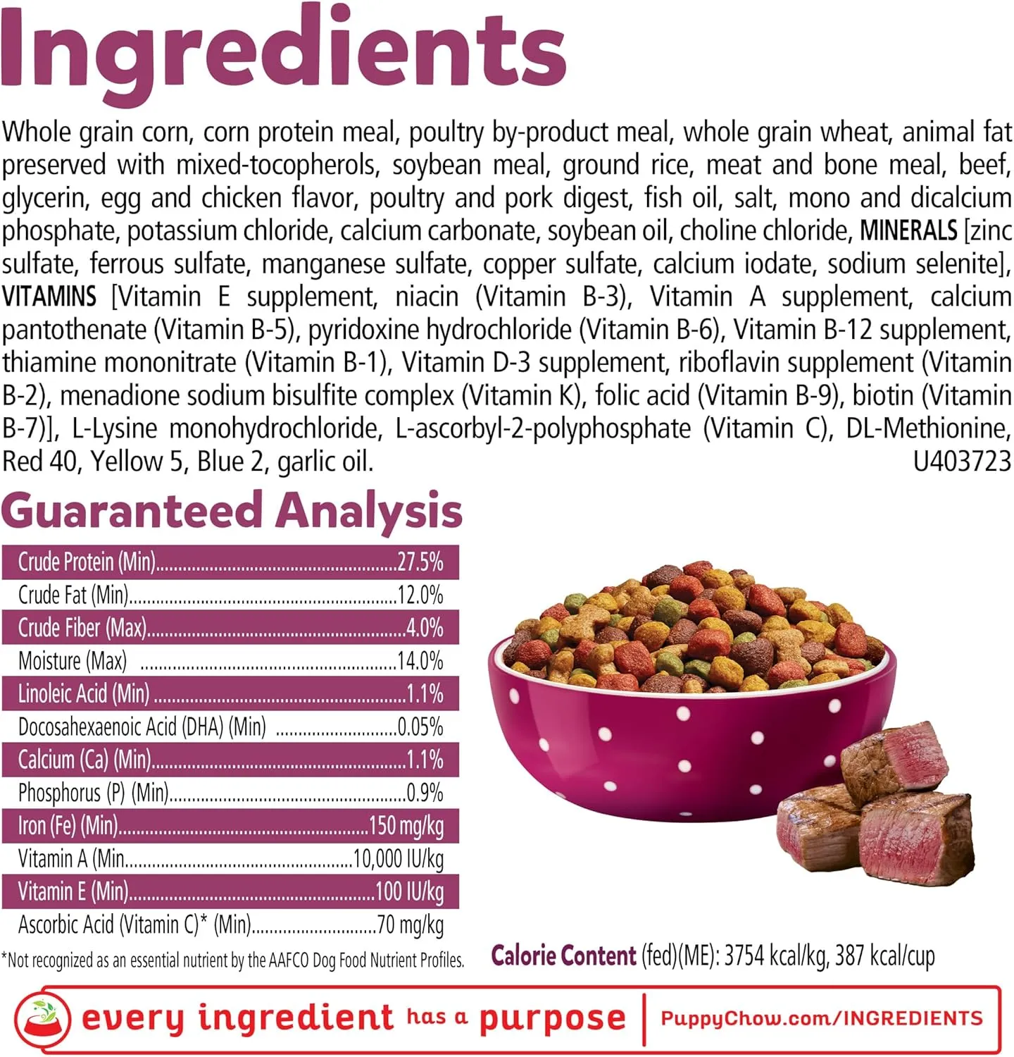 Purina, Puppy Chow High Protein Dry Puppy Food, Tender & Crunchy With Real Beef, 4.4 Pound Bag