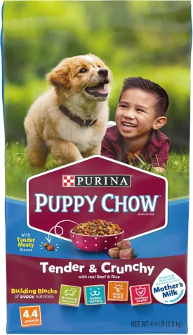 Purina, Puppy Chow High Protein Dry Puppy Food, Tender & Crunchy With Real Beef, 4.4 Pound Bag
