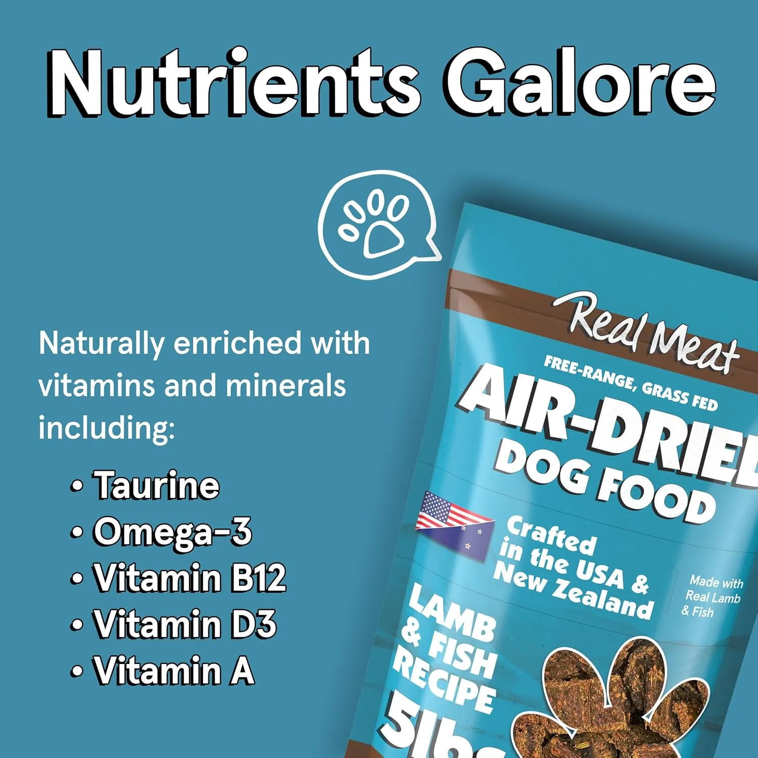 Real Meat Air Dried Dog Food w/ Real Lamb & Fish - 5lb Bag of Grain-Free Real Meat Dog Food Sourced from Free-Range Lamb & Ocean-Caught Fish - Digestible, All-Natural, & High-Protein Lamb and Fish