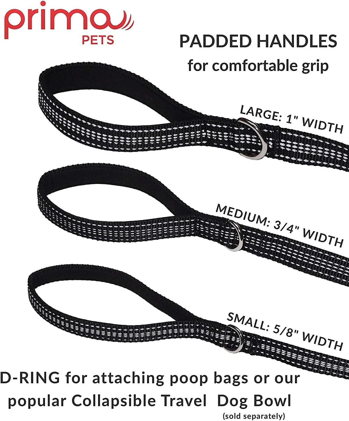 Reflective 6 Feet Nylon Dog Leash with Padded Double Handles, 2 Heavy Duty Dual Neoprene Handles for Control Safety Training Durable Traffic Handle,For Small to Medium Dog (MEDIUM - 3/4" Width, BLACK)