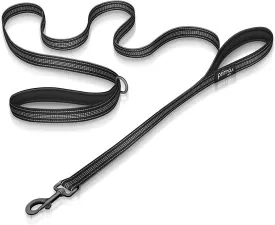 Reflective 6 Feet Nylon Dog Leash with Padded Double Handles, 2 Heavy Duty Dual Neoprene Handles for Control Safety Training Durable Traffic Handle,For Small to Medium Dog (MEDIUM - 3/4" Width, BLACK)