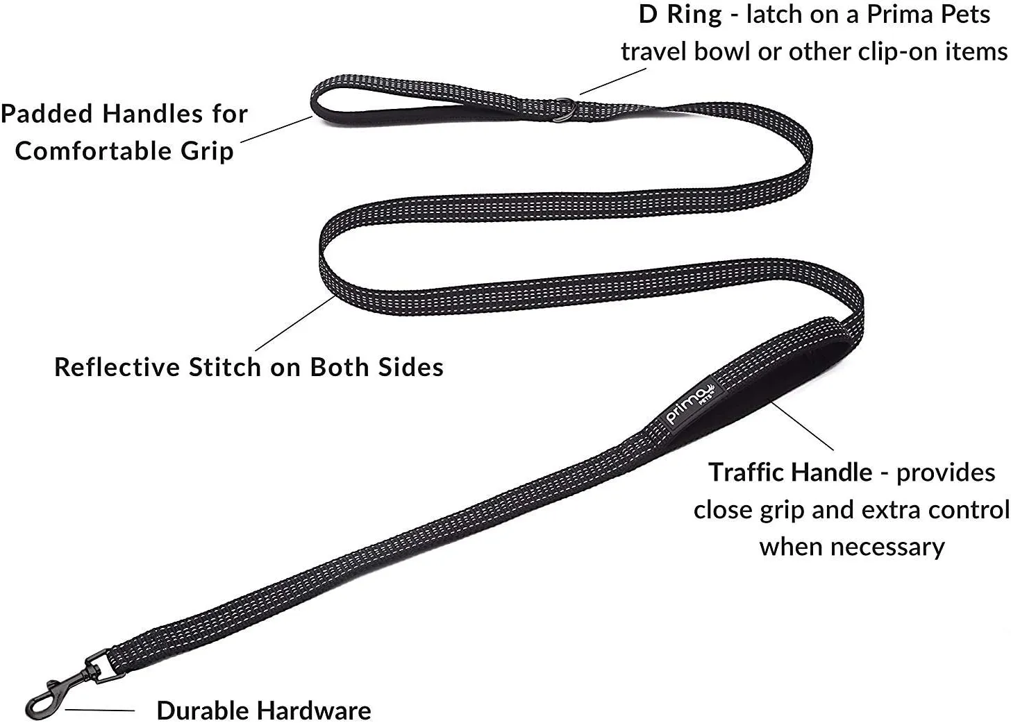 Reflective 6 Feet Nylon Dog Leash with Padded Double Handles, 2 Heavy Duty Dual Neoprene Handles for Control Safety Training Durable Traffic Handle,For Small to Medium Dog (MEDIUM - 3/4" Width, BLACK)