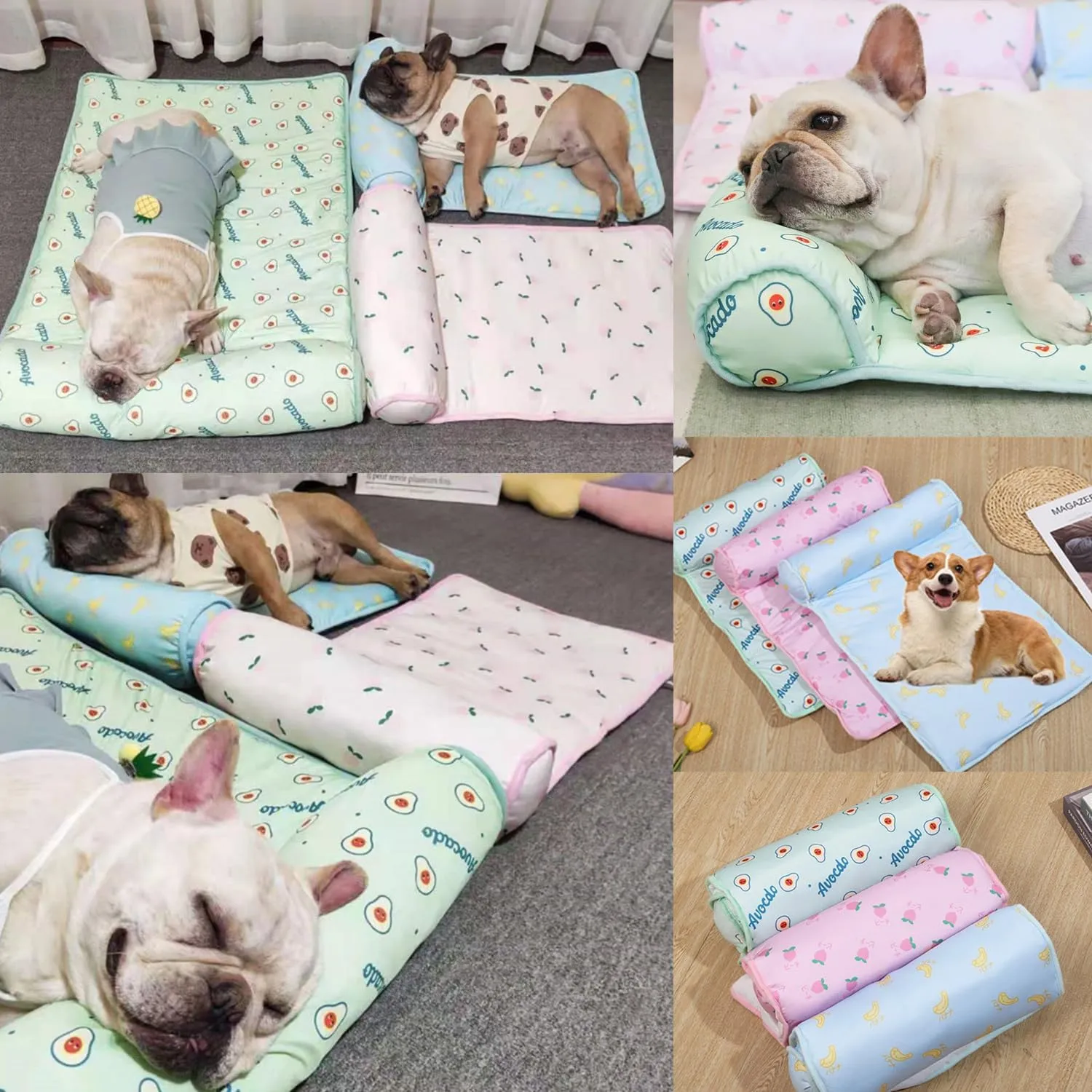 RJDJ Cats/Dogs Cooling Bed, Ice Silk Cool Pillow Cushion, Pet Ice Pad Mat, Pet Cooling Ice Mat, Washable Breathable Summer Pet Ice Mat Sleeping Pad with Pillow (Pink, 80 * 60cm)