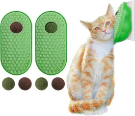 SEVENKA 2 Pack Cat Toys Self-Grooming Cat Brush with 3 Catnip Balls & 3 Gall Fruit, Kitty Kitten Scratcher Self Groomer Catnip Toys for Indoor Cats, Chew Toys Wall Corner Brushes Edible Wall Treats