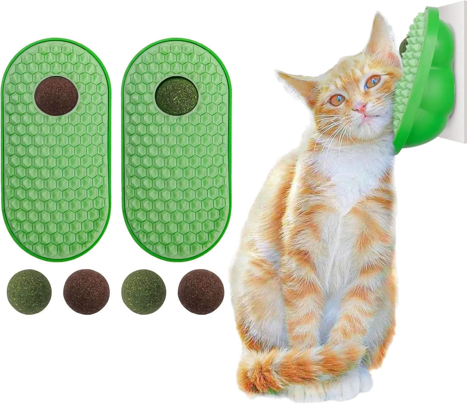 SEVENKA 2 Pack Cat Toys Self-Grooming Cat Brush with 3 Catnip Balls & 3 Gall Fruit, Kitty Kitten Scratcher Self Groomer Catnip Toys for Indoor Cats, Chew Toys Wall Corner Brushes Edible Wall Treats