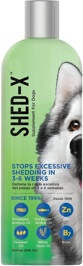 Shed-X Liquid Dog Supplement, 32oz  100% Natural  Helps Dog Shedding, Fish Oil for Dogs Supports Skin & Coat, Dog Oil for Food with Essential Fatty Acids, Vitamins, and Minerals