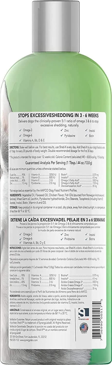 Shed-X Liquid Dog Supplement, 32oz  100% Natural  Helps Dog Shedding, Fish Oil for Dogs Supports Skin & Coat, Dog Oil for Food with Essential Fatty Acids, Vitamins, and Minerals