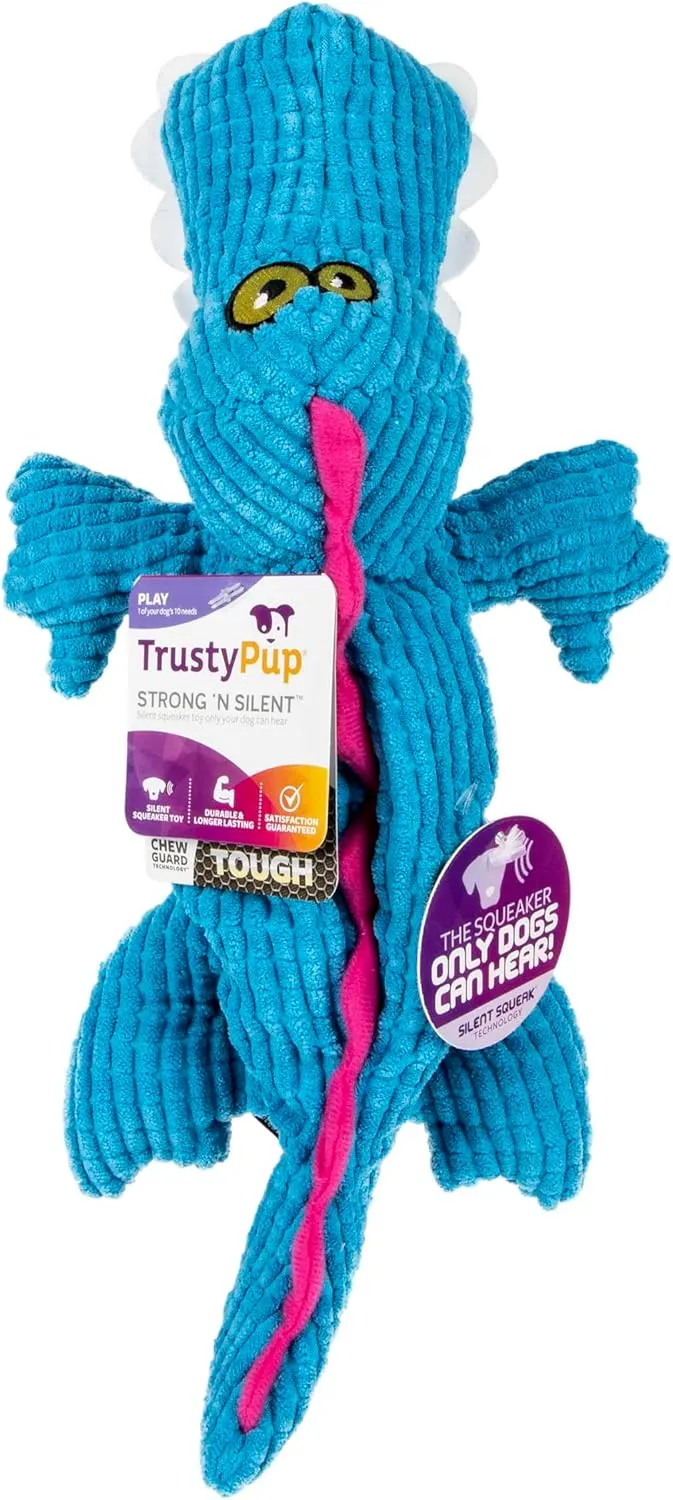 Silent Squeak Gator Plush Chew Guard Dog Toy with Ultrasonic Squeaker, Blue, Large