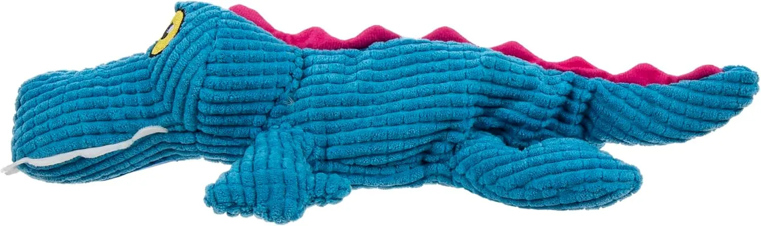 Silent Squeak Gator Plush Chew Guard Dog Toy with Ultrasonic Squeaker, Blue, Large