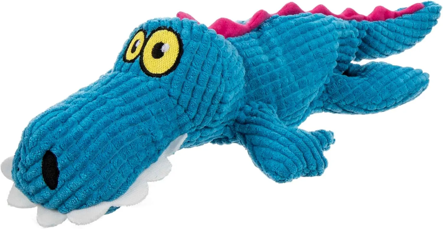 Silent Squeak Gator Plush Chew Guard Dog Toy with Ultrasonic Squeaker, Blue, Large