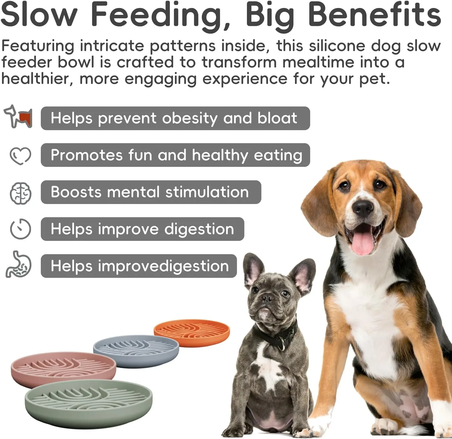 Slow Feeder Dog Bowl, Silicone Puzzle Bowl With Suction Cups for Dogs & Puppies, Anxiety Relief, Slow Eating, Dishwasher Fit, All Breeds, Green