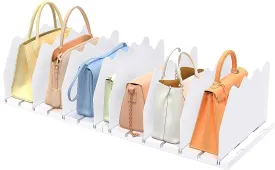 SOYO Adjustable Clear Purse Organizers for Closet, Acrylic Shelf Divider for Bag and Purse Storage, Clear Pocketbook and Handbag Organizer, Bookshelf Separator Organizers for House, Office Use, White