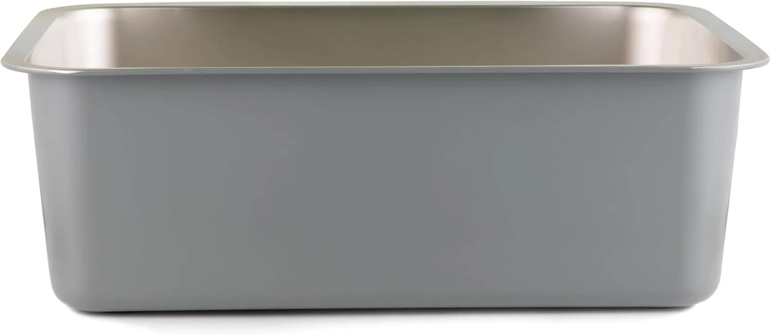 Stainless Steel Cat Litter Box for Kitten, 17.5" x 13.5" x 6" Non Slip Metal Small Cat Litter Tray, Open Litter Pan for Kitty, Rabbits, Non Stick, Never Absorbs Odors, Easy to Clean, Grey