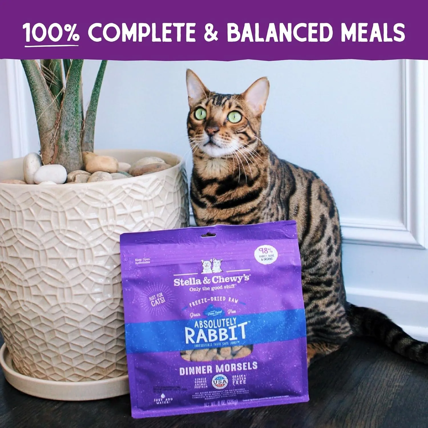 Stella & Chewy's Freeze-Dried Raw Cat Dinner Morsels - Premium Rabbit Recipe with 98% Responsibly-Sourced Meat & Organs - Natural Grain-Free Cat & Kitten Food - Made in USA - 8 oz