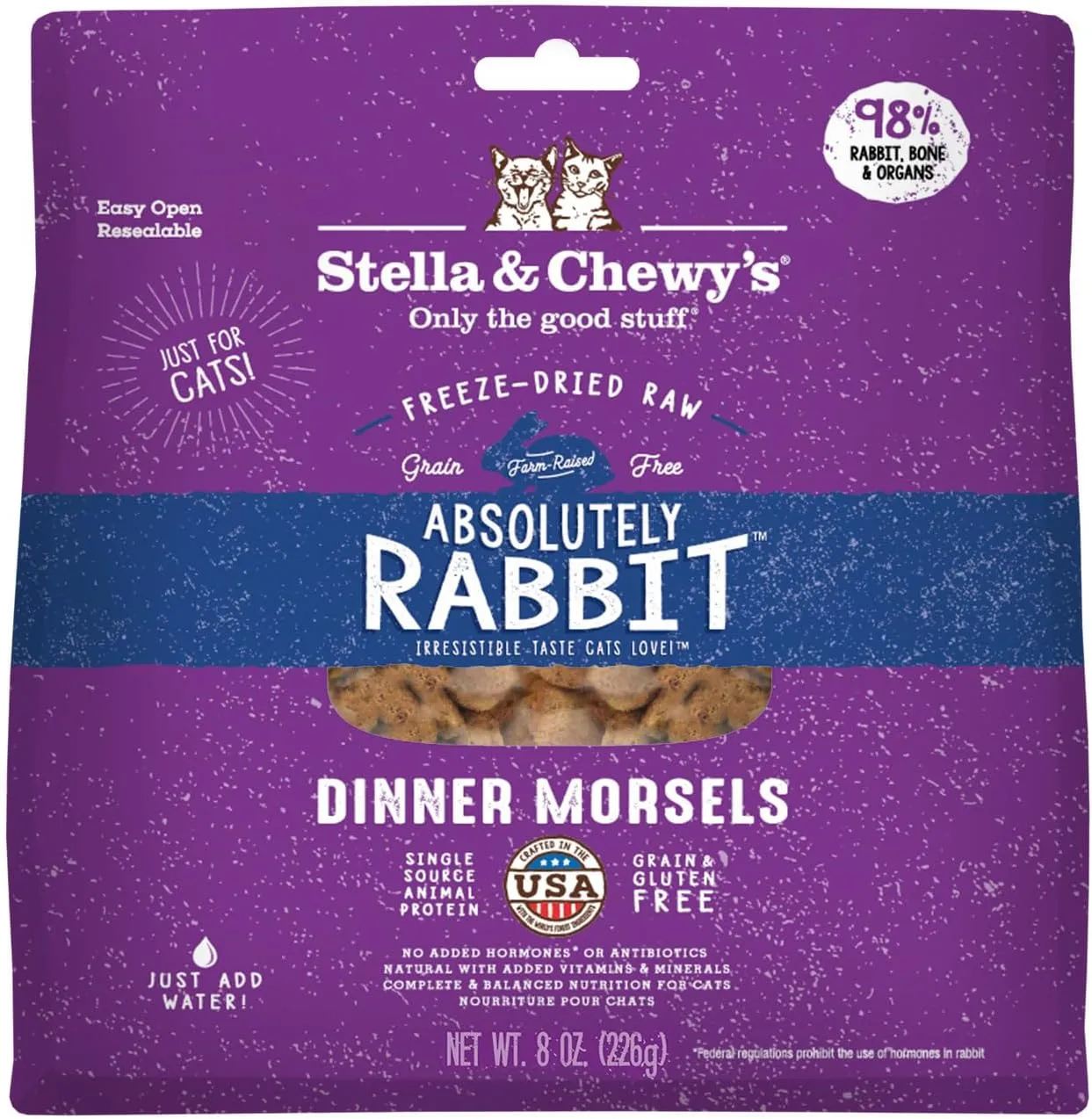Stella & Chewy's Freeze-Dried Raw Cat Dinner Morsels - Premium Rabbit Recipe with 98% Responsibly-Sourced Meat & Organs - Natural Grain-Free Cat & Kitten Food - Made in USA - 8 oz