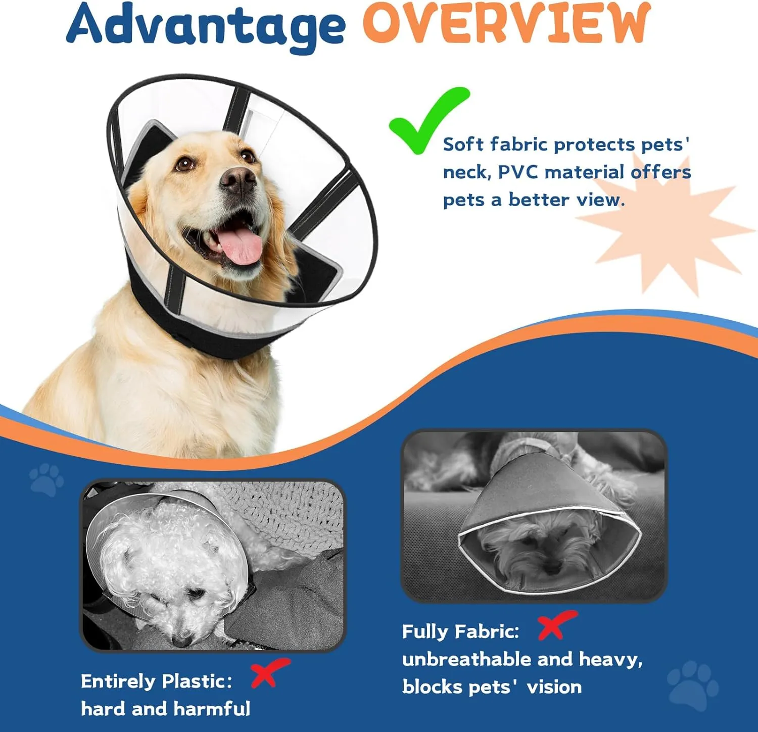 Supet Soft Dog Cone Collar for Small Dogs, E Collar for Dogs After Surgery to Stop Licking, Comfortable Elizabethan Collar, Cone of Shame Alternative, Adjustable Pet Recovery Collar (XS)
