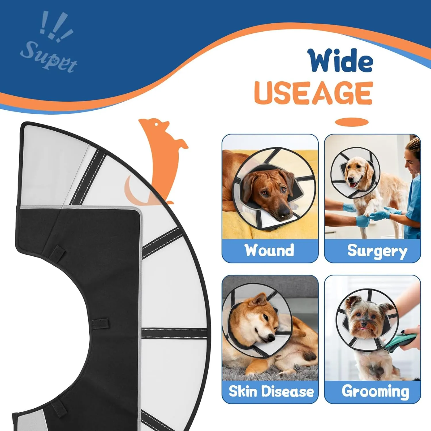 Supet Soft Dog Cone Collar for Small Dogs, E Collar for Dogs After Surgery to Stop Licking, Comfortable Elizabethan Collar, Cone of Shame Alternative, Adjustable Pet Recovery Collar (XS)