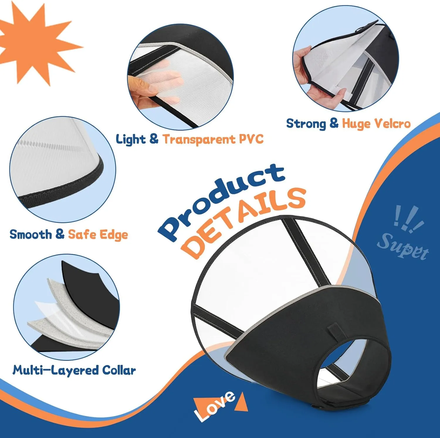 Supet Soft Dog Cone Collar for Small Dogs, E Collar for Dogs After Surgery to Stop Licking, Comfortable Elizabethan Collar, Cone of Shame Alternative, Adjustable Pet Recovery Collar (XS)