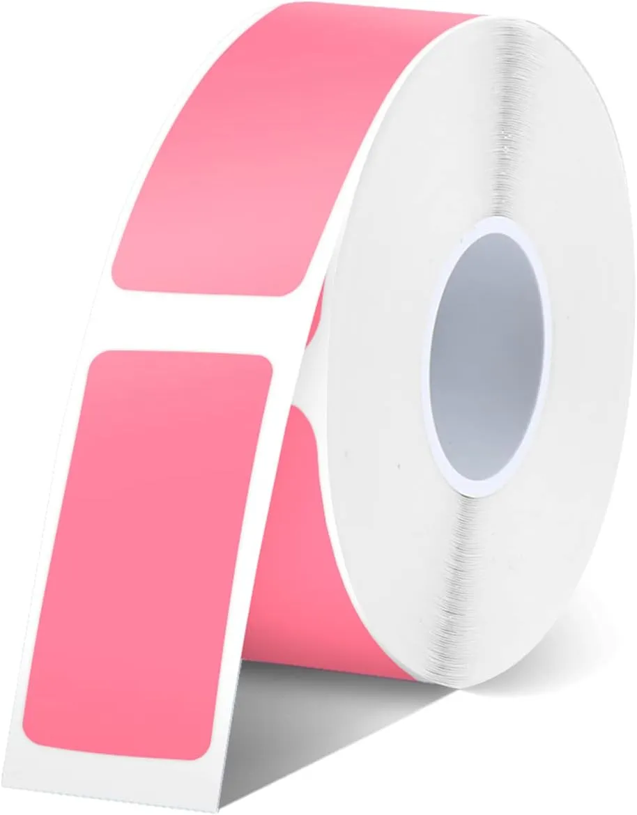SUPVAN E10 & E11 Label Maker Tape, 0.55''  1.18'' (14mm  30mm) 220 Labels/Roll Genuine Laminated Thermal Label Tape Refill, Waterproof Oilproof Child-Safe Durable Auto Detect Labels, Black on Pink