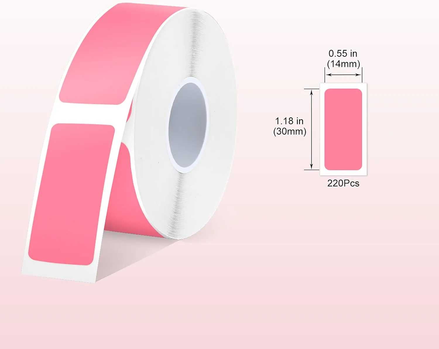 SUPVAN E10 & E11 Label Maker Tape, 0.55''  1.18'' (14mm  30mm) 220 Labels/Roll Genuine Laminated Thermal Label Tape Refill, Waterproof Oilproof Child-Safe Durable Auto Detect Labels, Black on Pink
