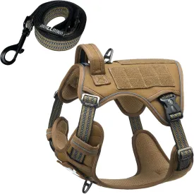 Tactical Dog Harness with Leash for Medium Large Dogs, Dog Car Leash Seat Belt with 5.5Ft No Pull Shock Absorbing, Leash Set with ID Card (Brown, M)