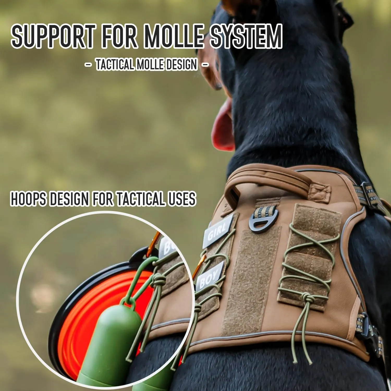 Tactical Dog Harness with Leash for Medium Large Dogs, Dog Car Leash Seat Belt with 5.5Ft No Pull Shock Absorbing, Leash Set with ID Card (Brown, M)